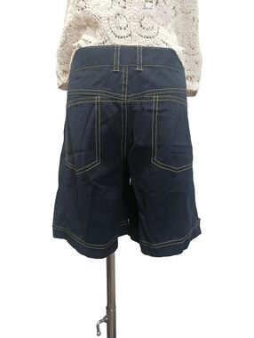 🔵🔵🔵 Navy High-Waist Cargo Style Shorts with Contrast Stitching